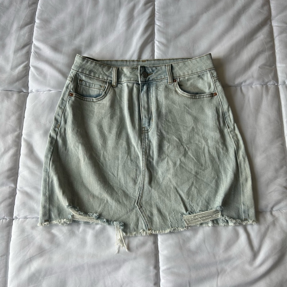 Light wash denim mini skirt